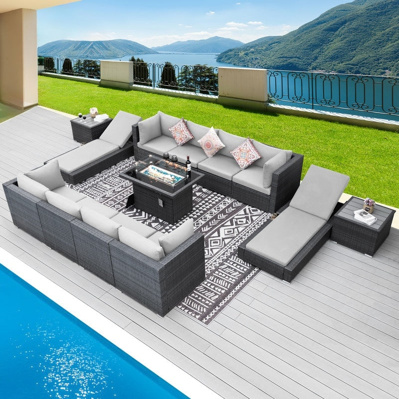 FINCATI 13 Pcs Patio Outdoor Wicker Furniture Sectional Sofa Set with Lounge Chair