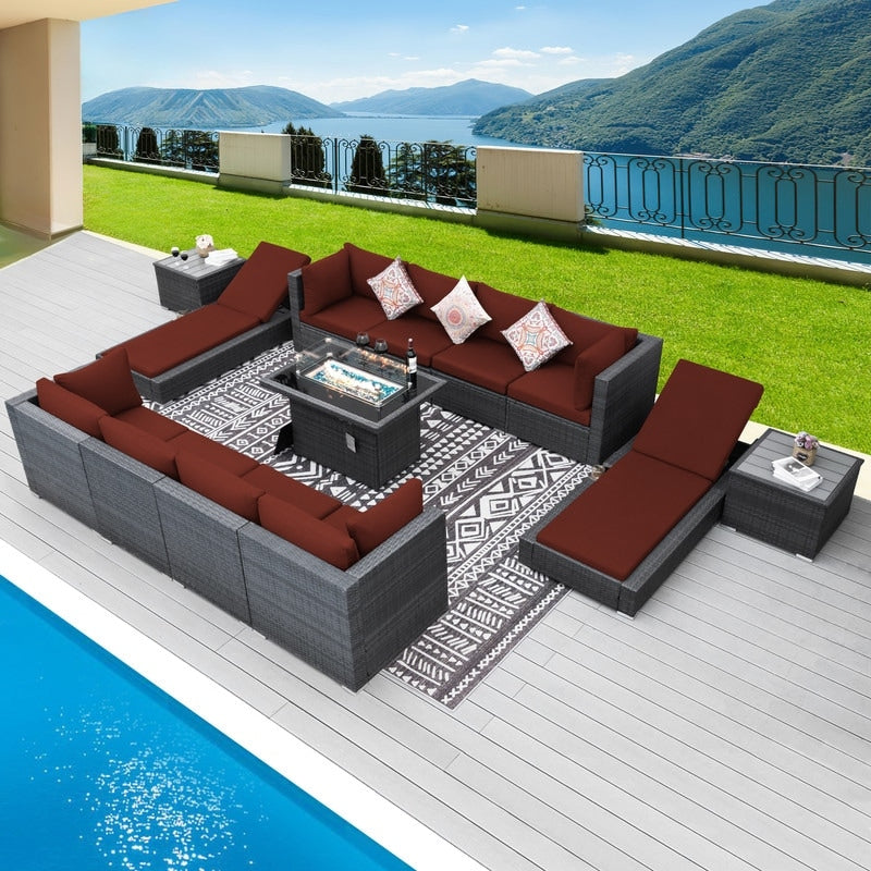 FINCATI 13 Pcs Patio Outdoor Wicker Furniture Sectional Sofa Set with Lounge Chair