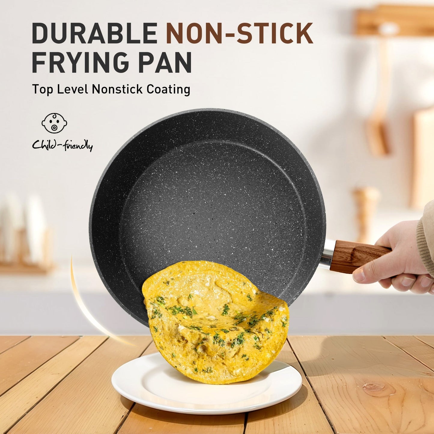 17-Piece Kitchen Granite Cookware Set, Non-stick Cooking Pots and Pans Set