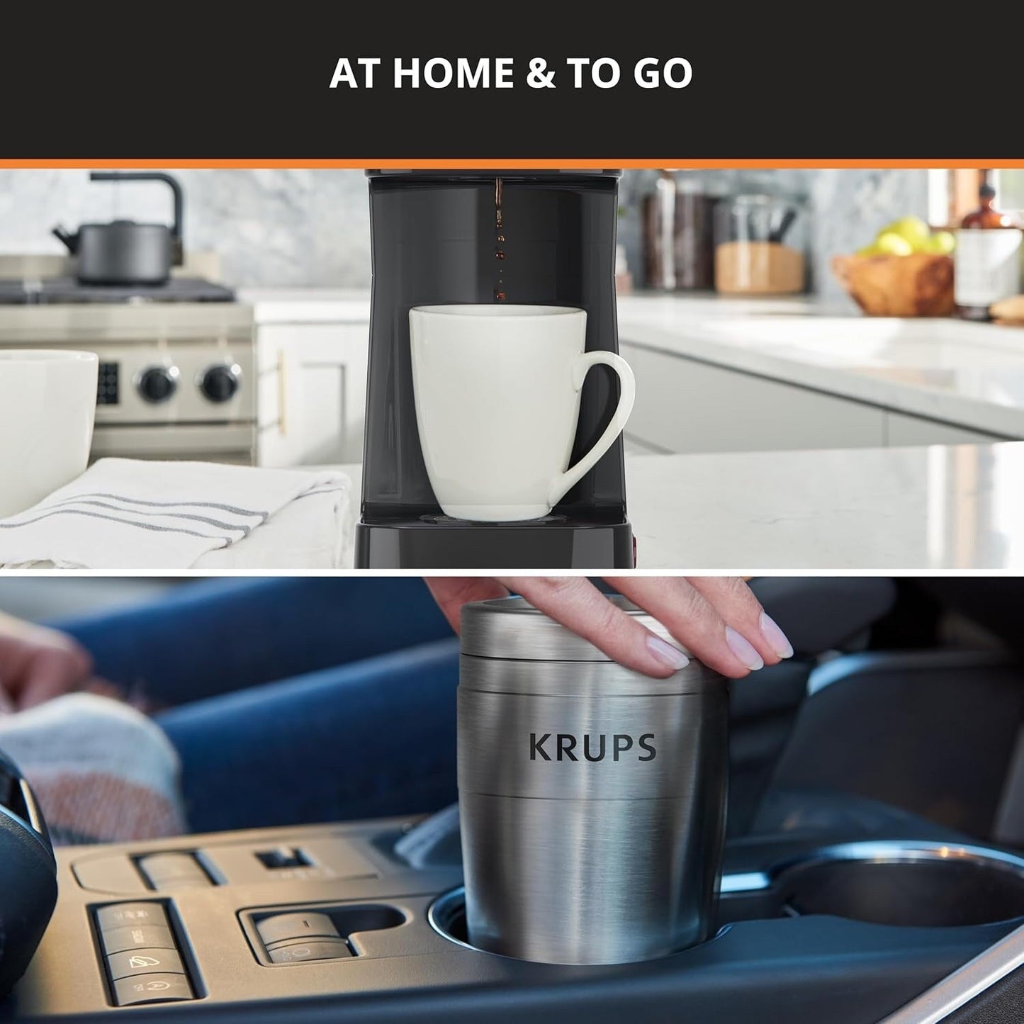 2-Cup Single Serve Coffee Maker with Travel Tumbler, 650W, Compact Stainless Steel Design