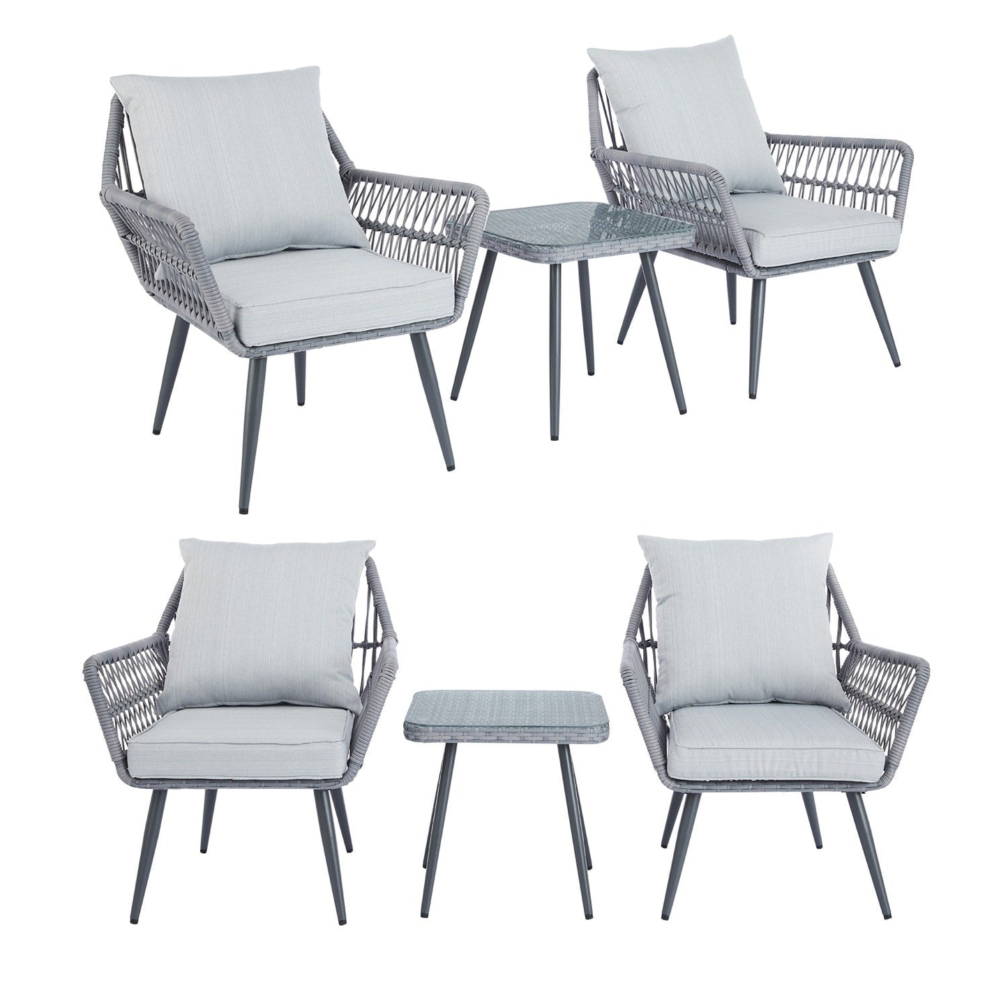 3 Piece Patio Furniture Set Small Outdoor Wicker Rattan Front Porch Bistro Set Patio Chairs Conversation Set with Glass Table