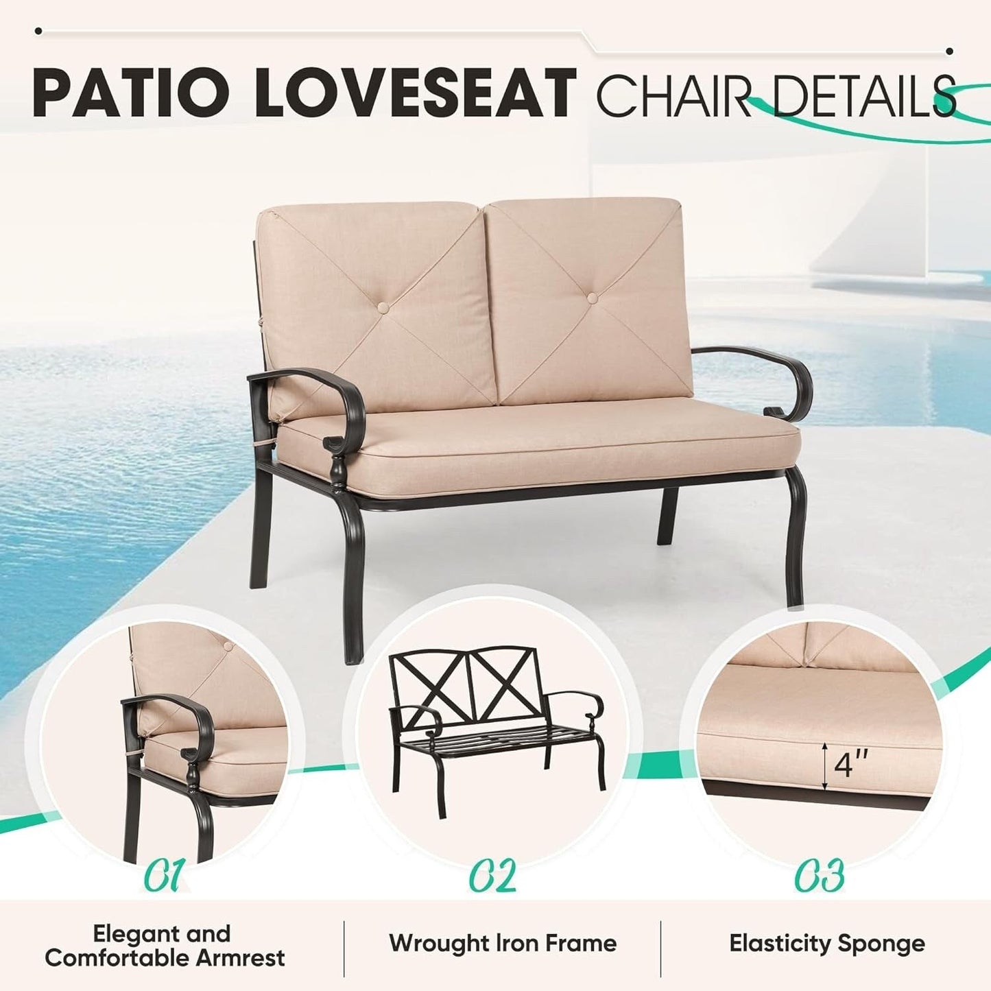 2 Piece Outdoor Patio Garden Bench with Round Coffee Table Set