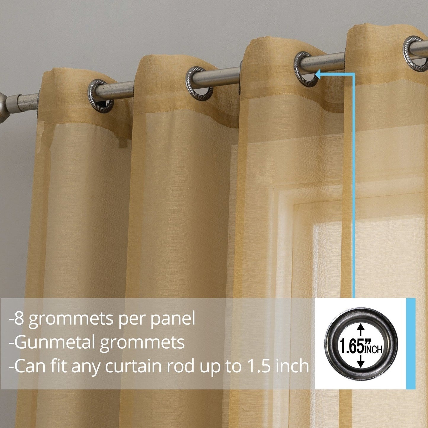 HLC.me 2 Piece Semi Sheer Voile Window Curtain Drapes Grommet Top Panels Bedroom, Living Room - Set of 2 panels