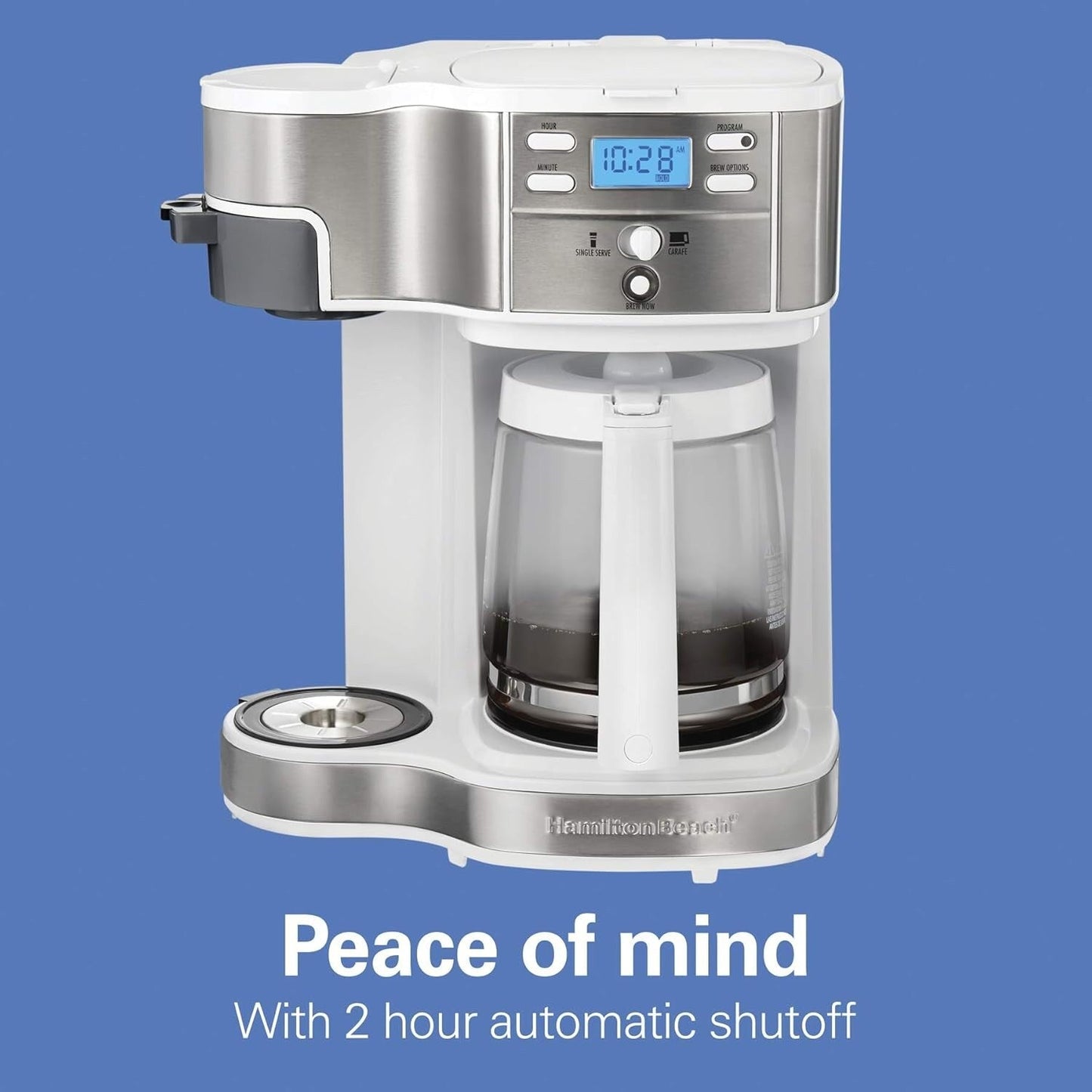 2-Way 12-Cup Coffee Maker & Single Serve, Glass Carafe, Auto Pause & Pour, White