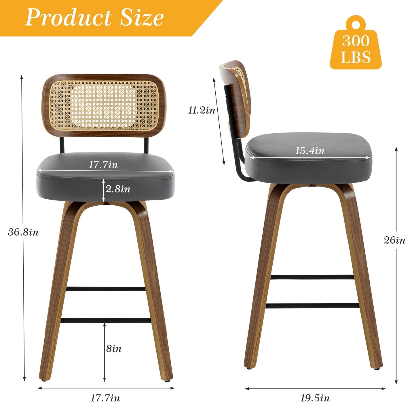 26/29 Swivel Bar Stools/ Counter Stools with Bentwood Legs