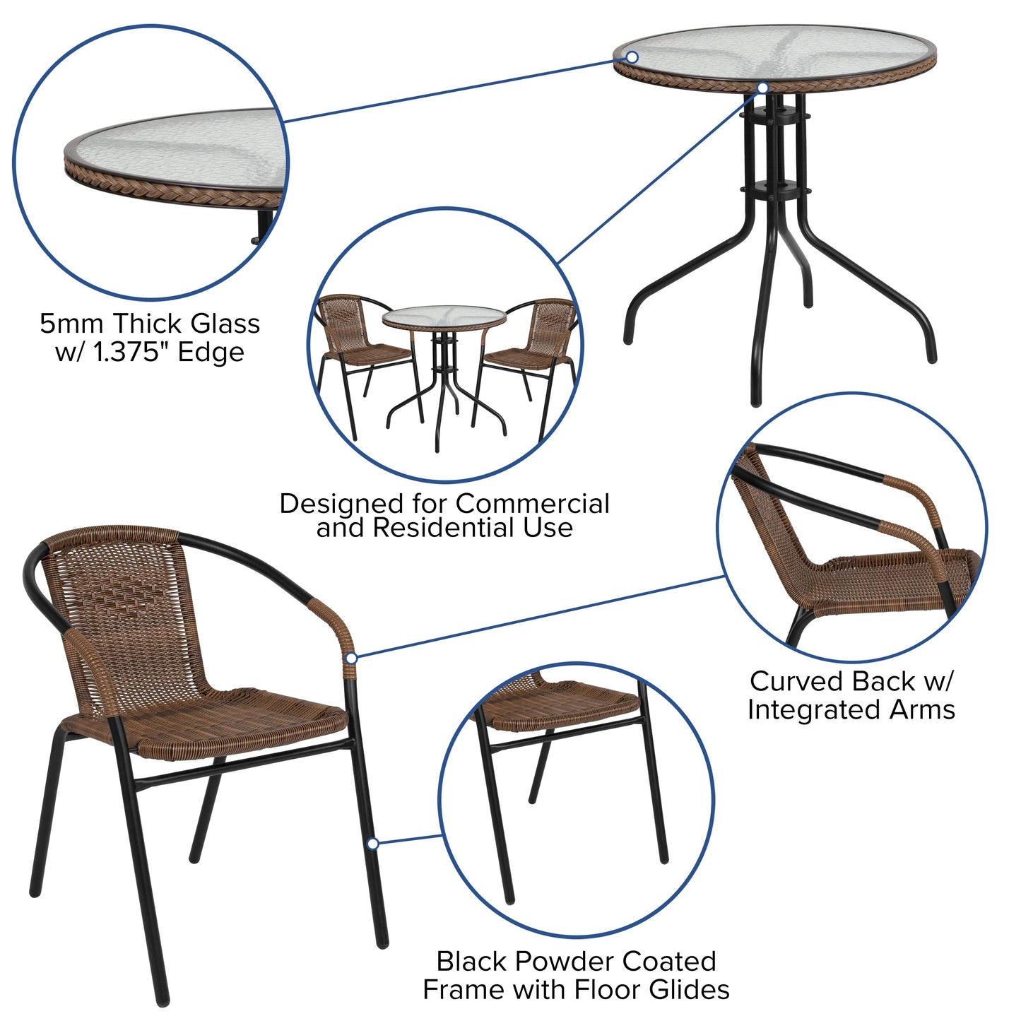 3-piece Outdoor Table/Chair Set - 28.75W x 28.75D x 28H