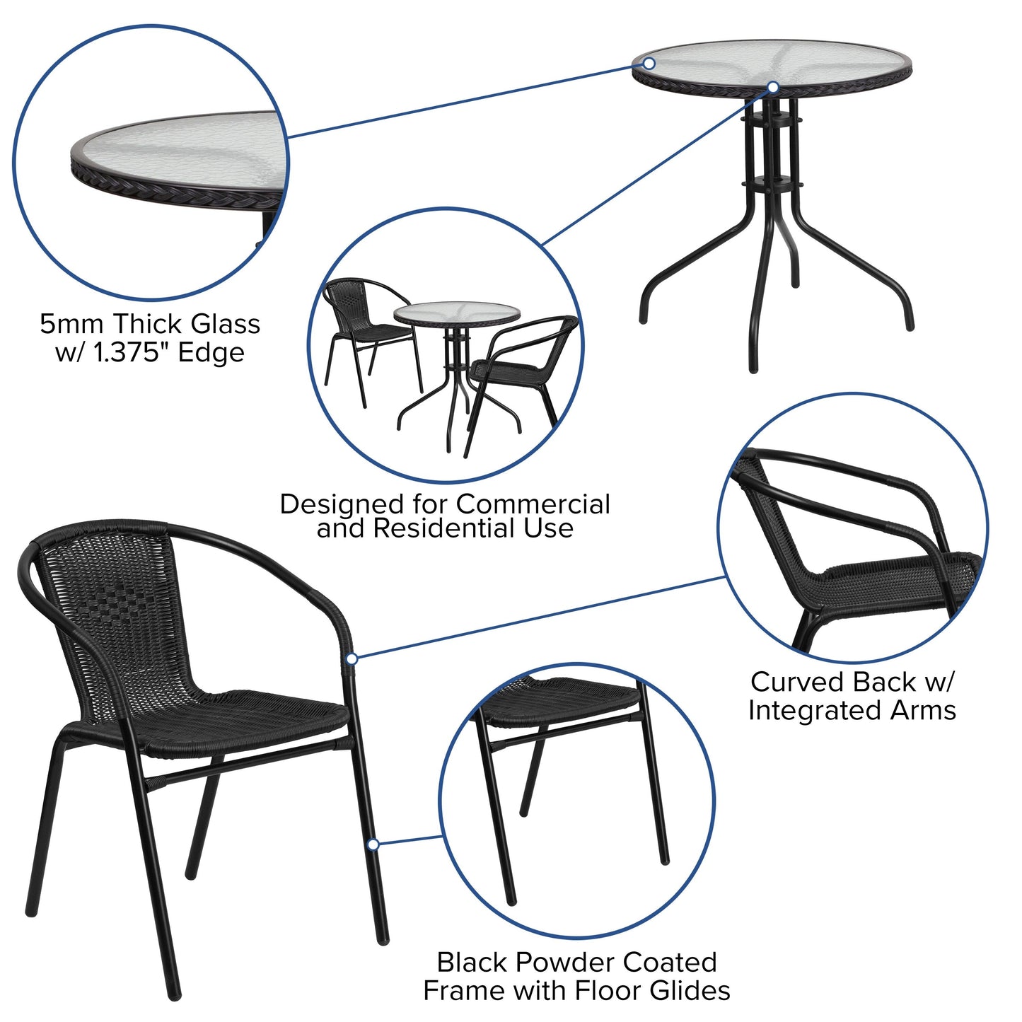 3-piece Outdoor Table/Chair Set - 28.75W x 28.75D x 28H