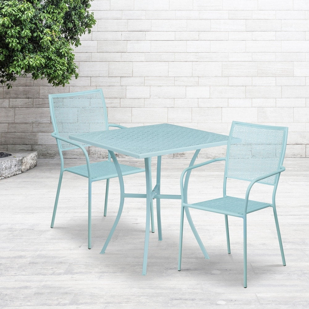 28'' Square Indoor-Outdoor Steel Patio Table Set with 2 Square Back Chairs