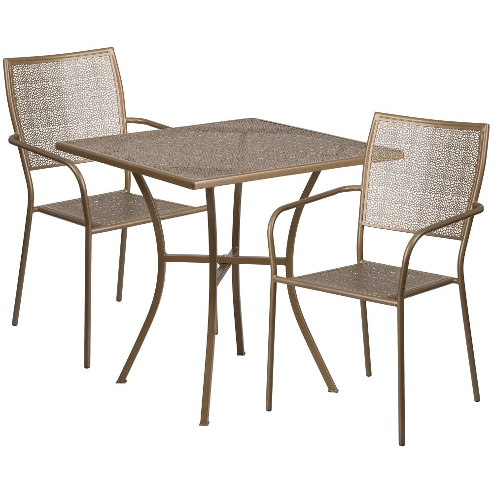 28'' Square Indoor-Outdoor Steel Patio Table Set with 2 Square Back Chairs