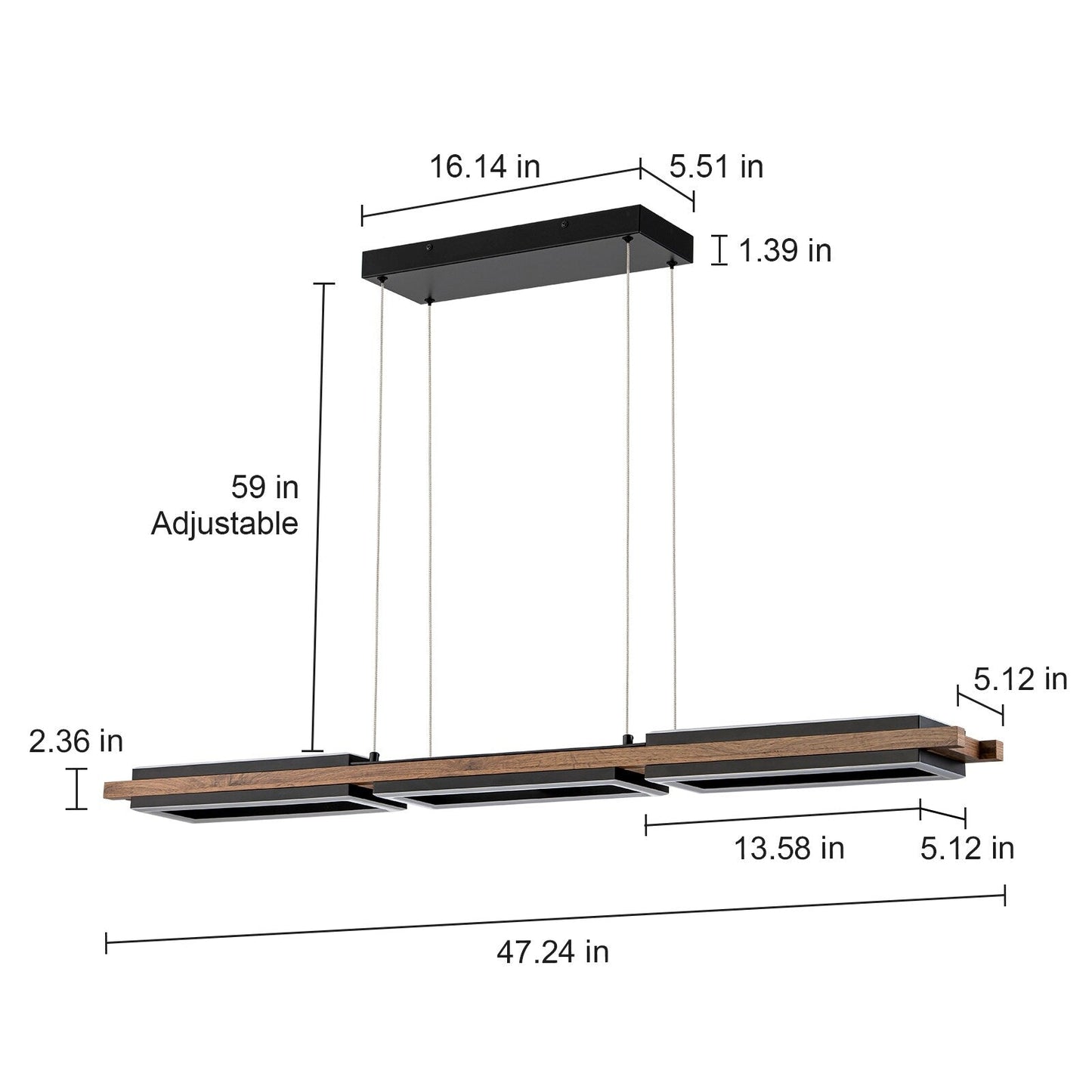 3/5-Light Integrated LED Linear Wood Chandelier Kitchen Island Pendant Light