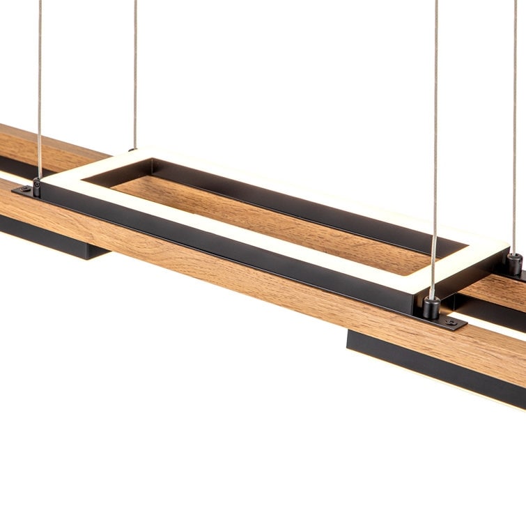 3/5-Light Integrated LED Linear Wood Chandelier Kitchen Island Pendant Light