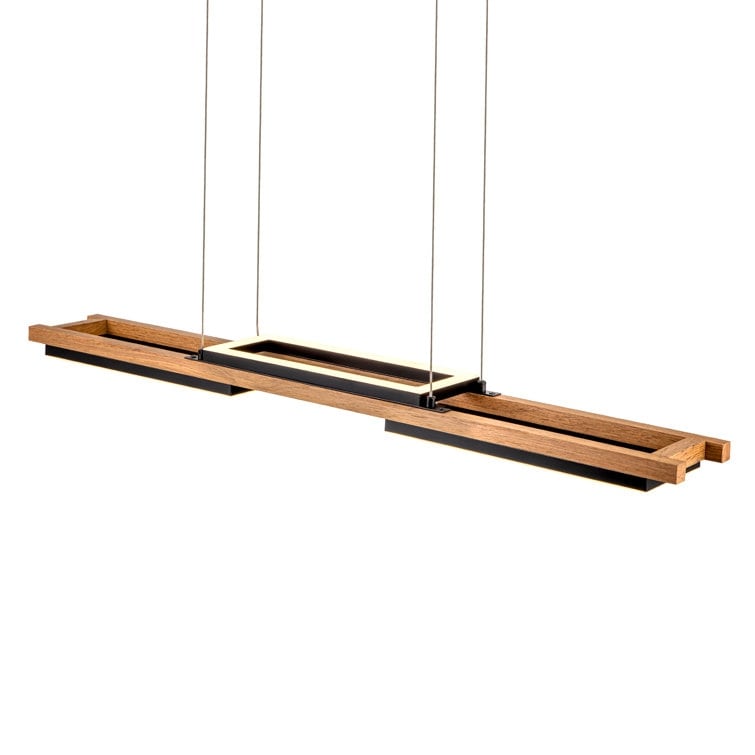 3/5-Light Integrated LED Linear Wood Chandelier Kitchen Island Pendant Light