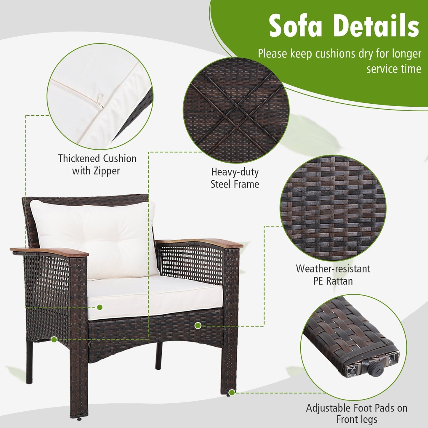 3 PCS Patio Sofa Set Rattan Conversation Set with 2 Tier Coffee Table