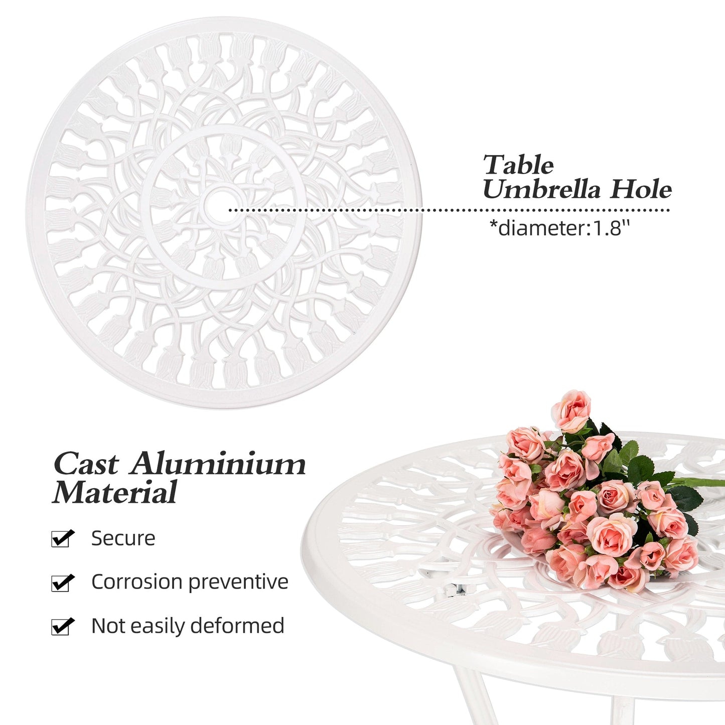 3-Piece Aluminum Outdoor Patio Tulip Sets With Table