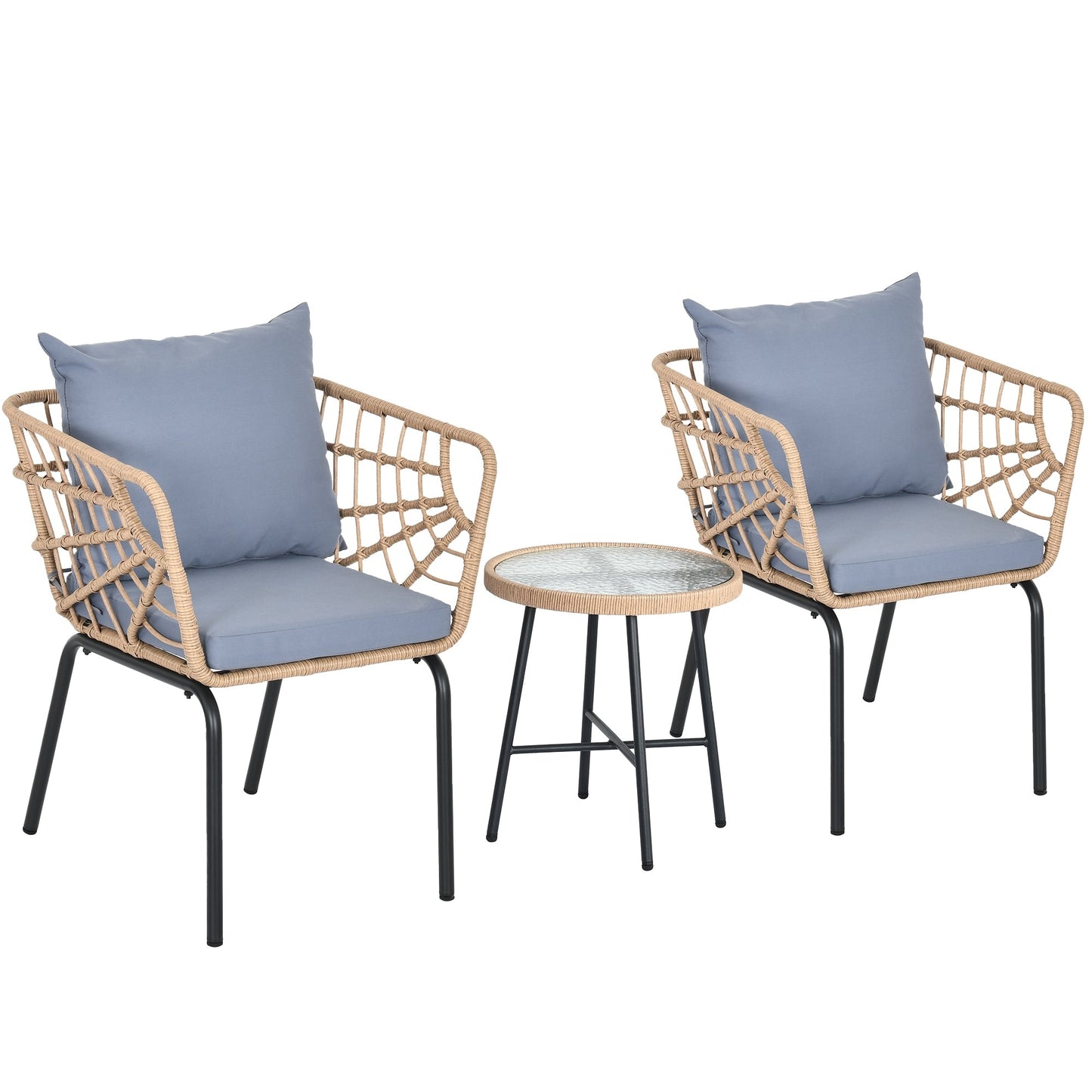 Moasis 3-Piece Cushioned Bistro Set Patio Wicker Chair and Side Table