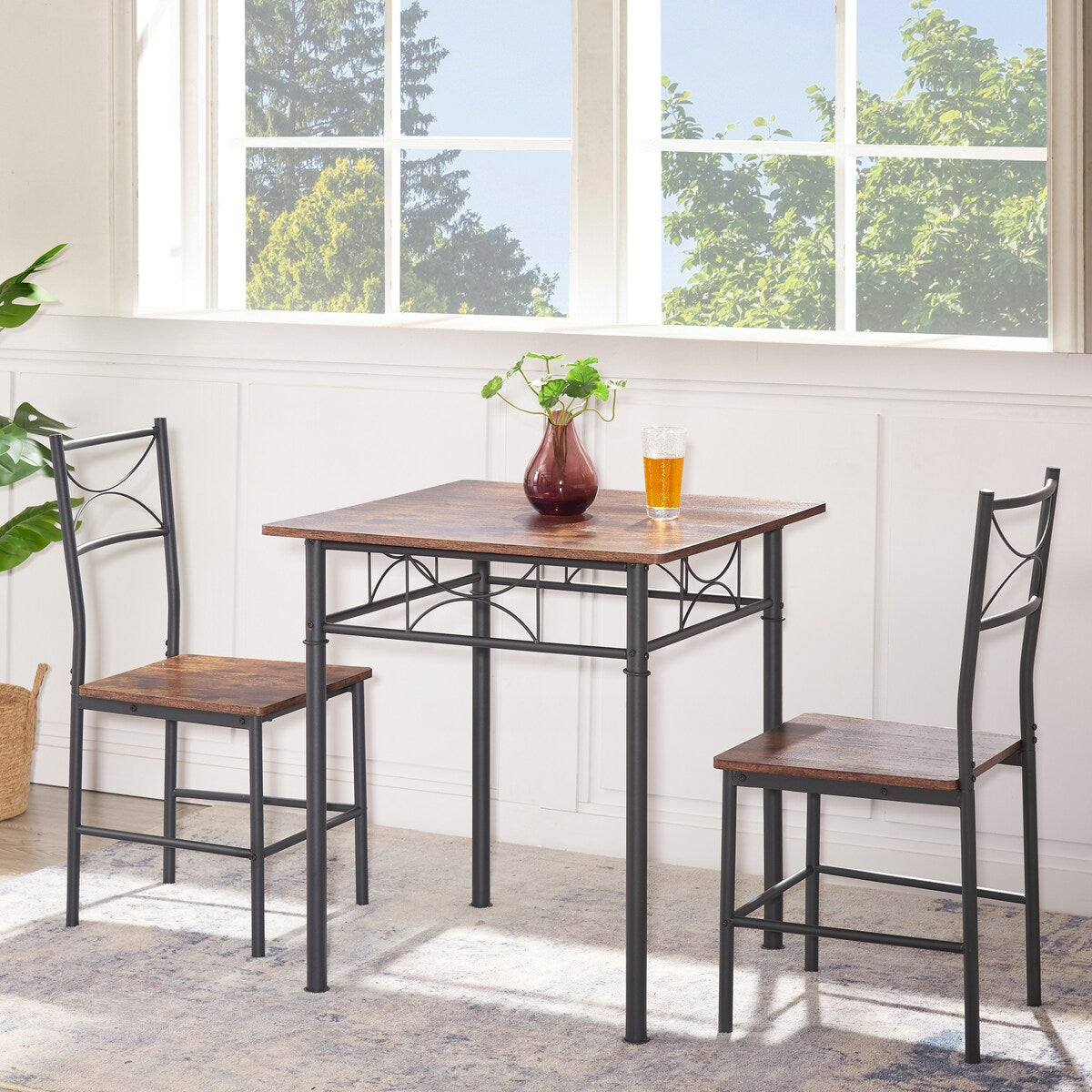 3 Piece Kitchen Dining and Patio Set Table Set Retro Brown chair - Chair:15.6L * 15.1W * 33.8H