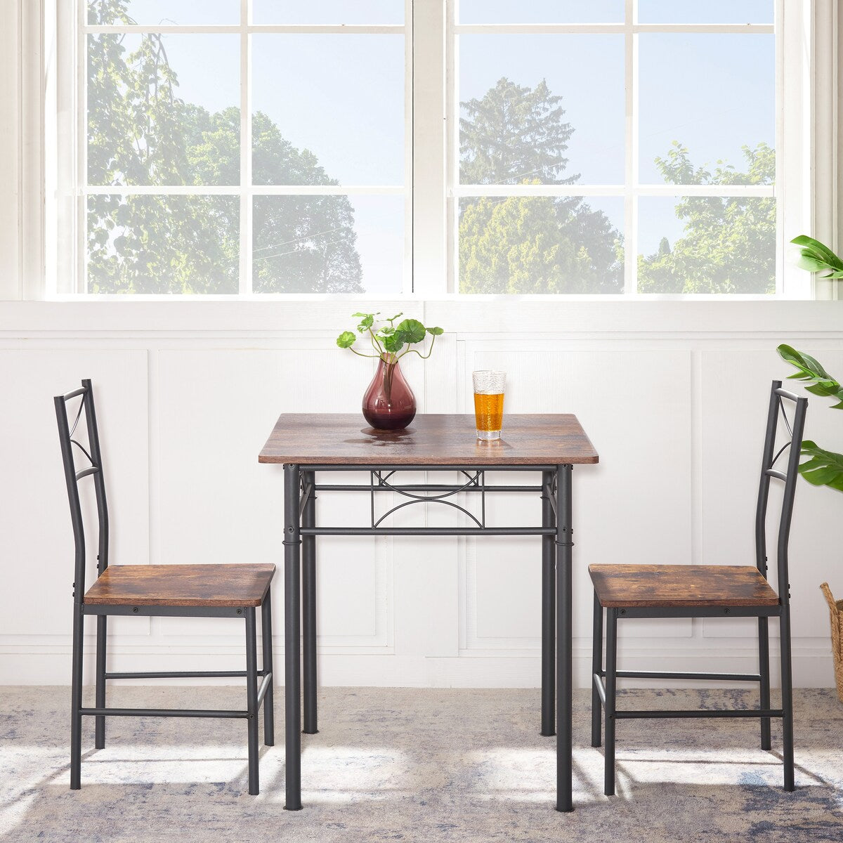 3 Piece Kitchen Dining and Patio Set Table Set Retro Brown chair - Chair:15.6L * 15.1W * 33.8H