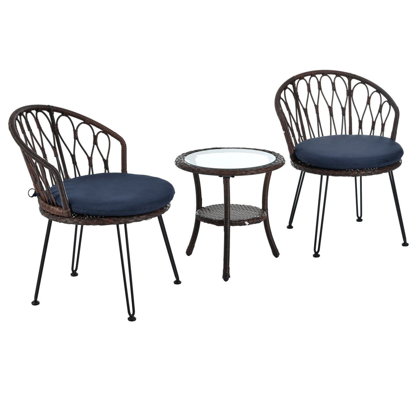 3-Piece Outdoor Patio Rattan Conversation Leisure Chairs Set with 2 Chair and Glass Coffee Table