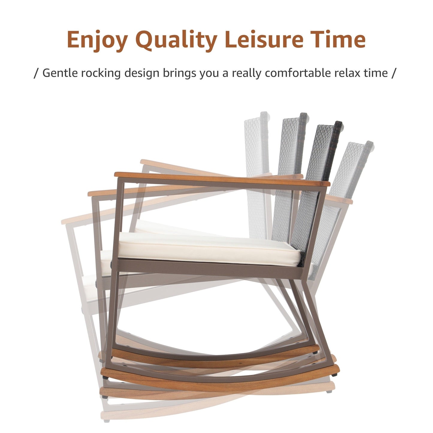 3-Piece Outdoor Wicker Rocking Chair Set with Cushions