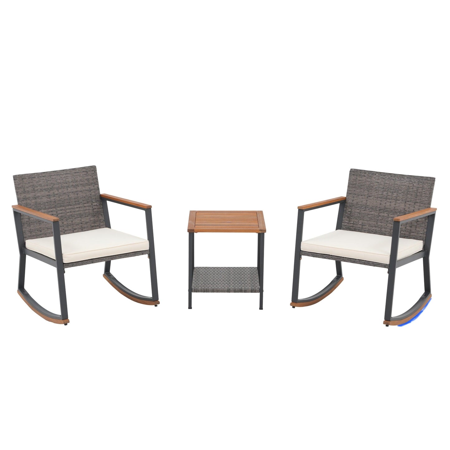 3-Piece Outdoor Wicker Rocking Chair Set with Cushions
