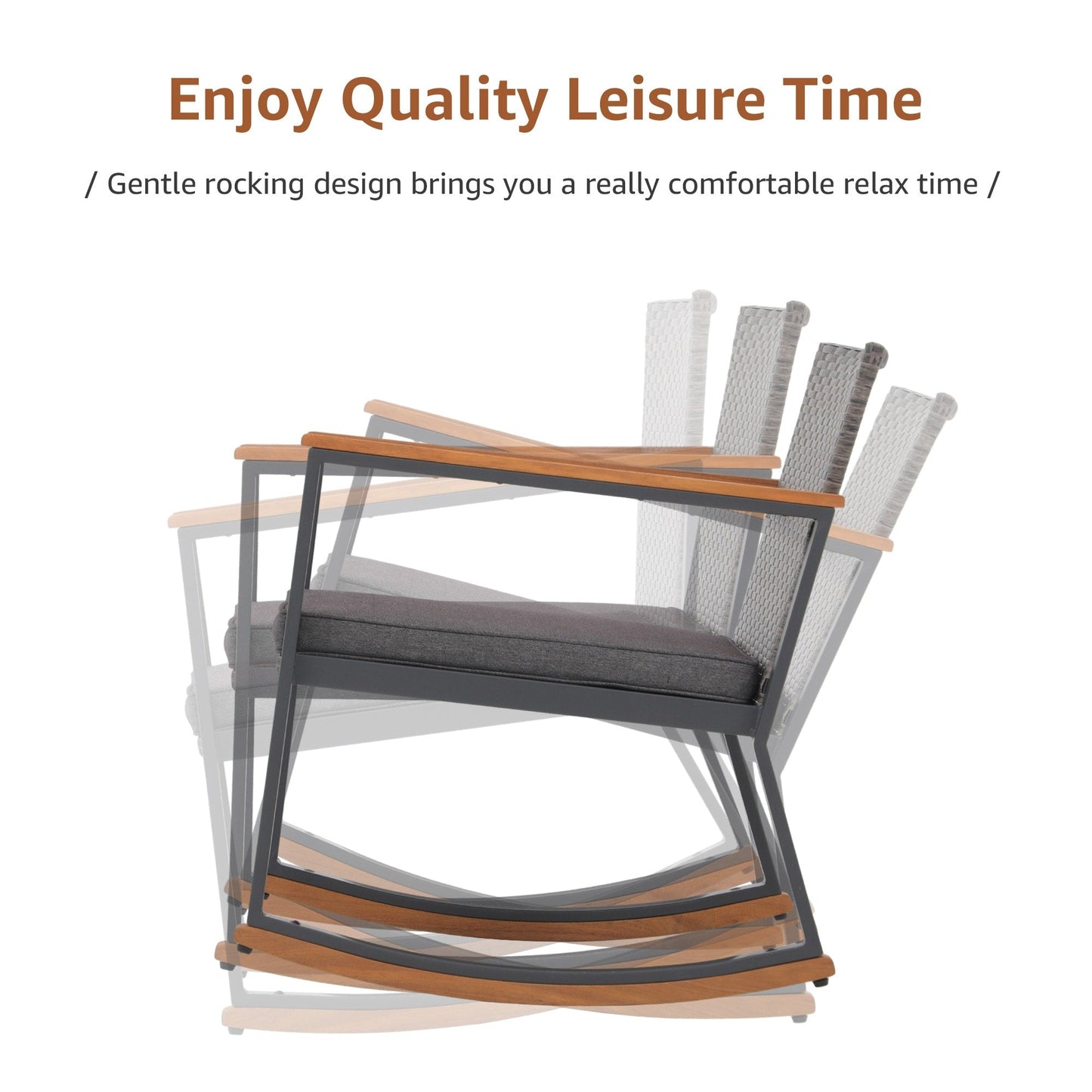 3-Piece Outdoor Wicker Rocking Chair Set with Cushions