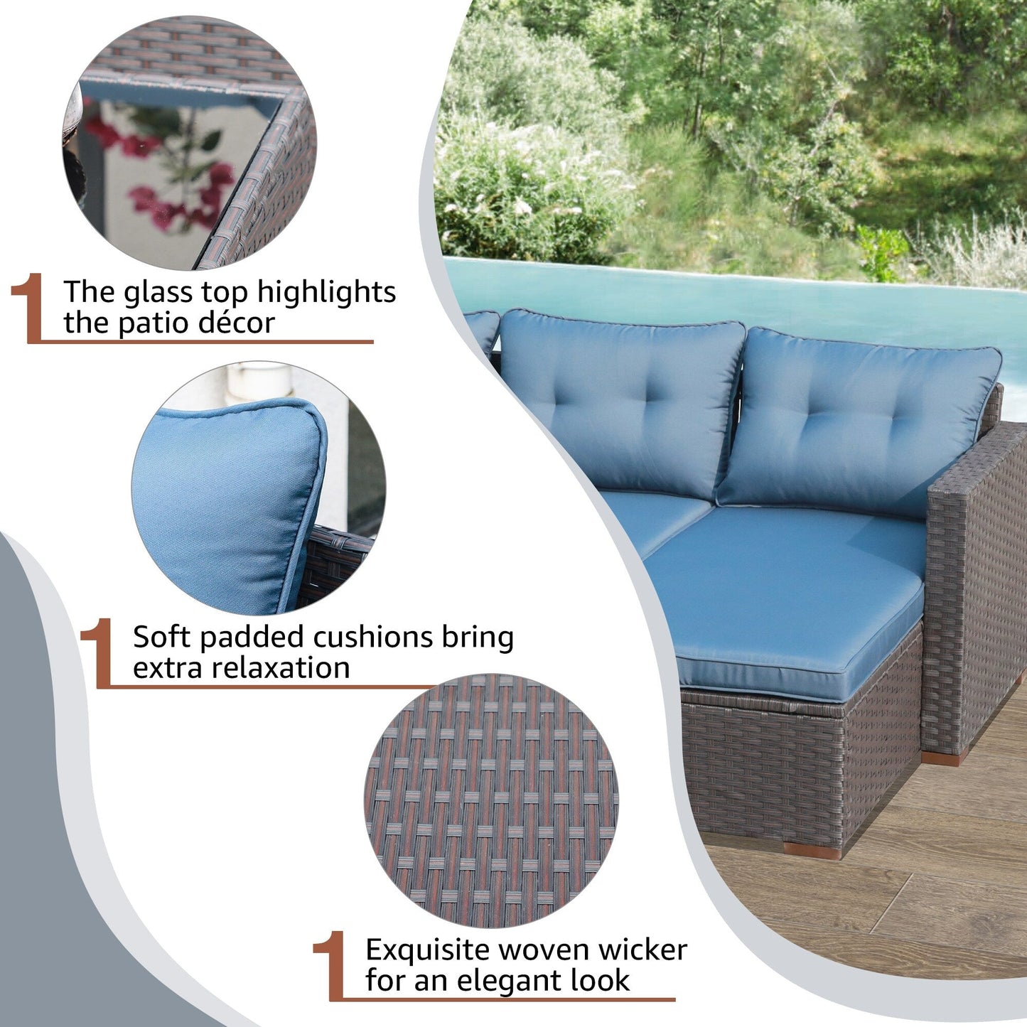 PE Wicker 3-piece Outdoor Sectional Set