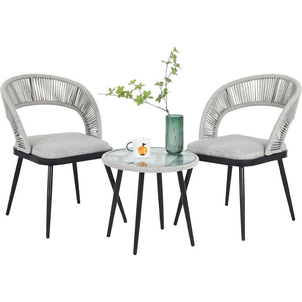 XINMICS 3 Pieces Handmade Rope Woven Cutout Backrest Patio Furniture