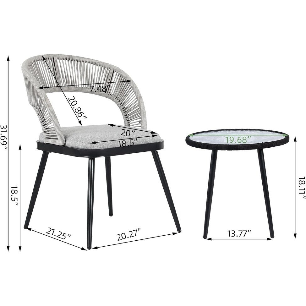 XINMICS 3 Pieces Handmade Rope Woven Cutout Backrest Patio Furniture