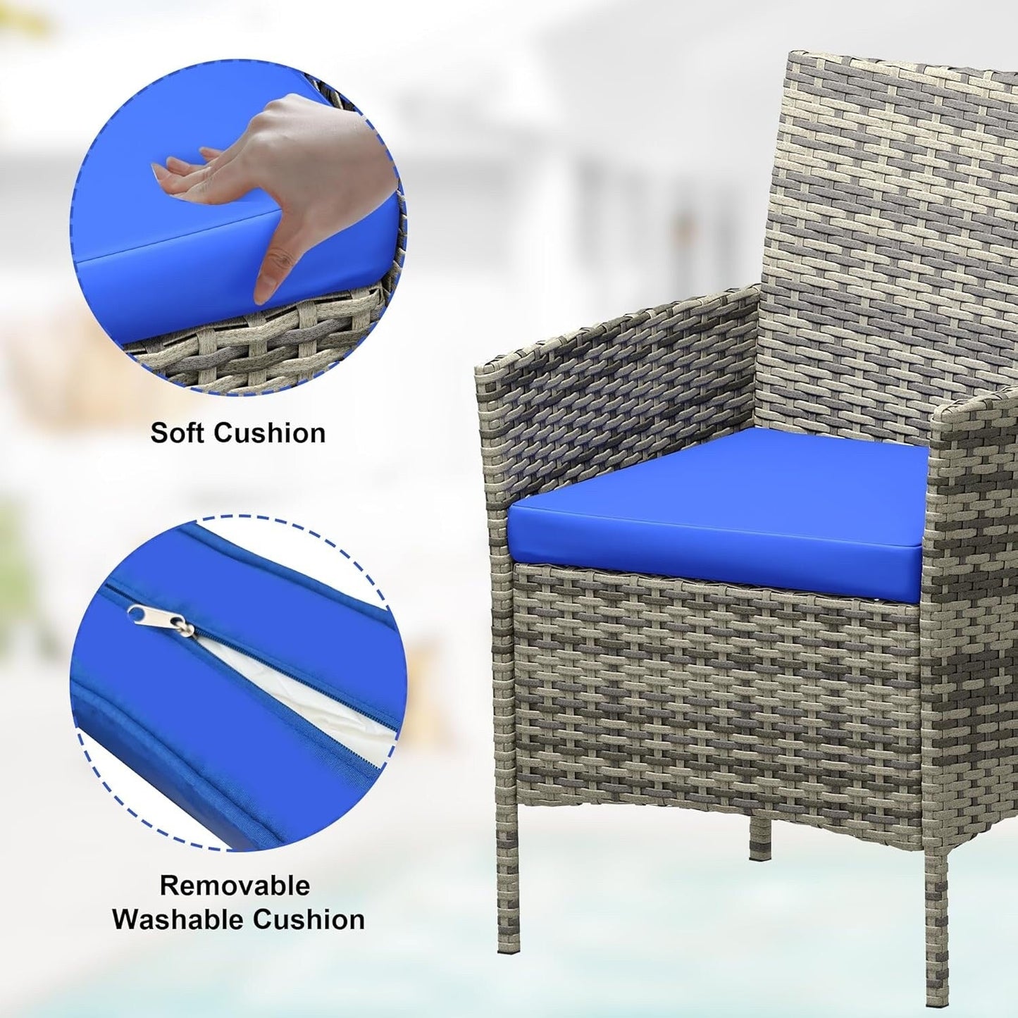 3 Pieces Rattan Wicker Chairs with Glass Coffee Table