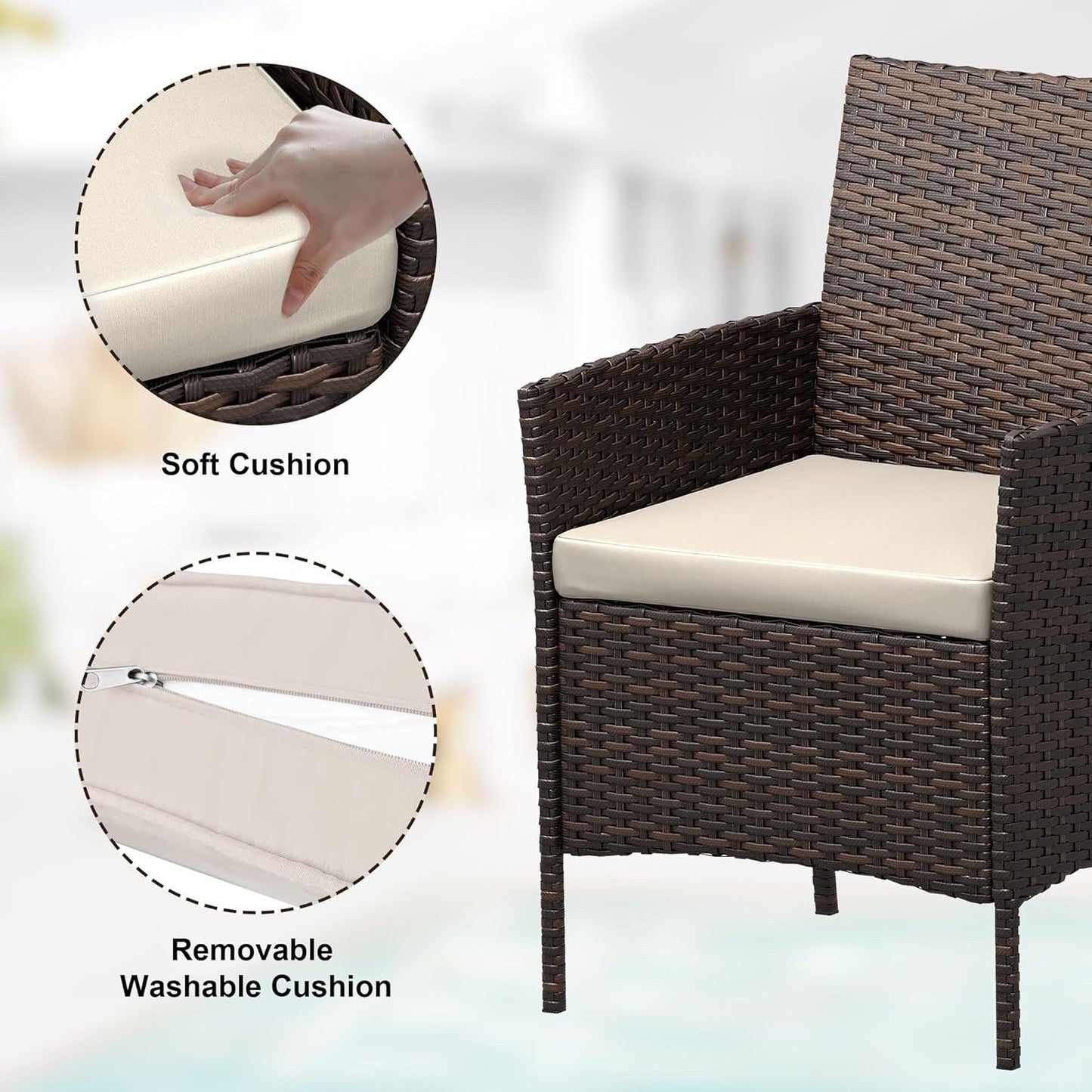 3 Pieces Rattan Wicker Chairs with Glass Coffee Table