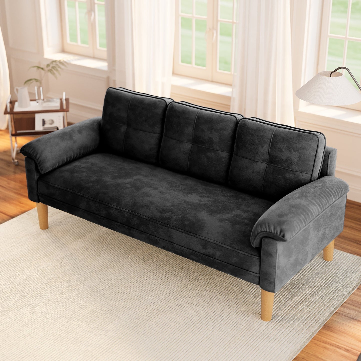 3-Seater Modern Upholstered Sofa, Convertible Sofa, Sofa Bed with Sturdy Wooden Legs for Living Room