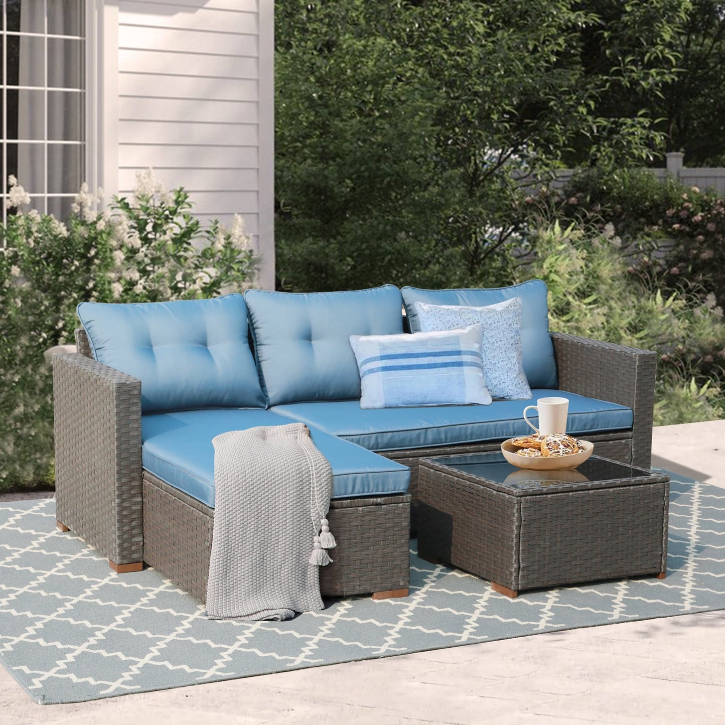 PE Wicker 3-piece Outdoor Sectional Set