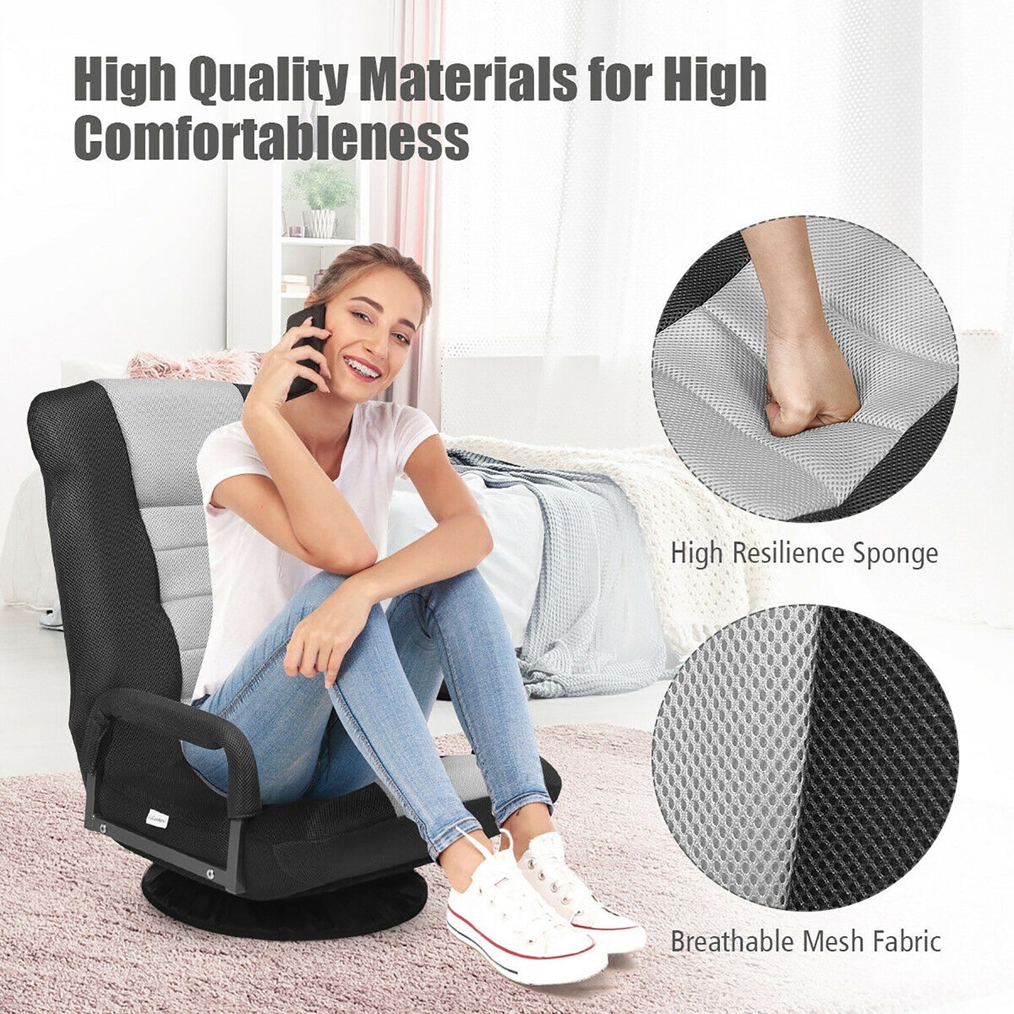 360-Degree Swivel Gaming Floor Chair with Foldable Adjustable Backrest