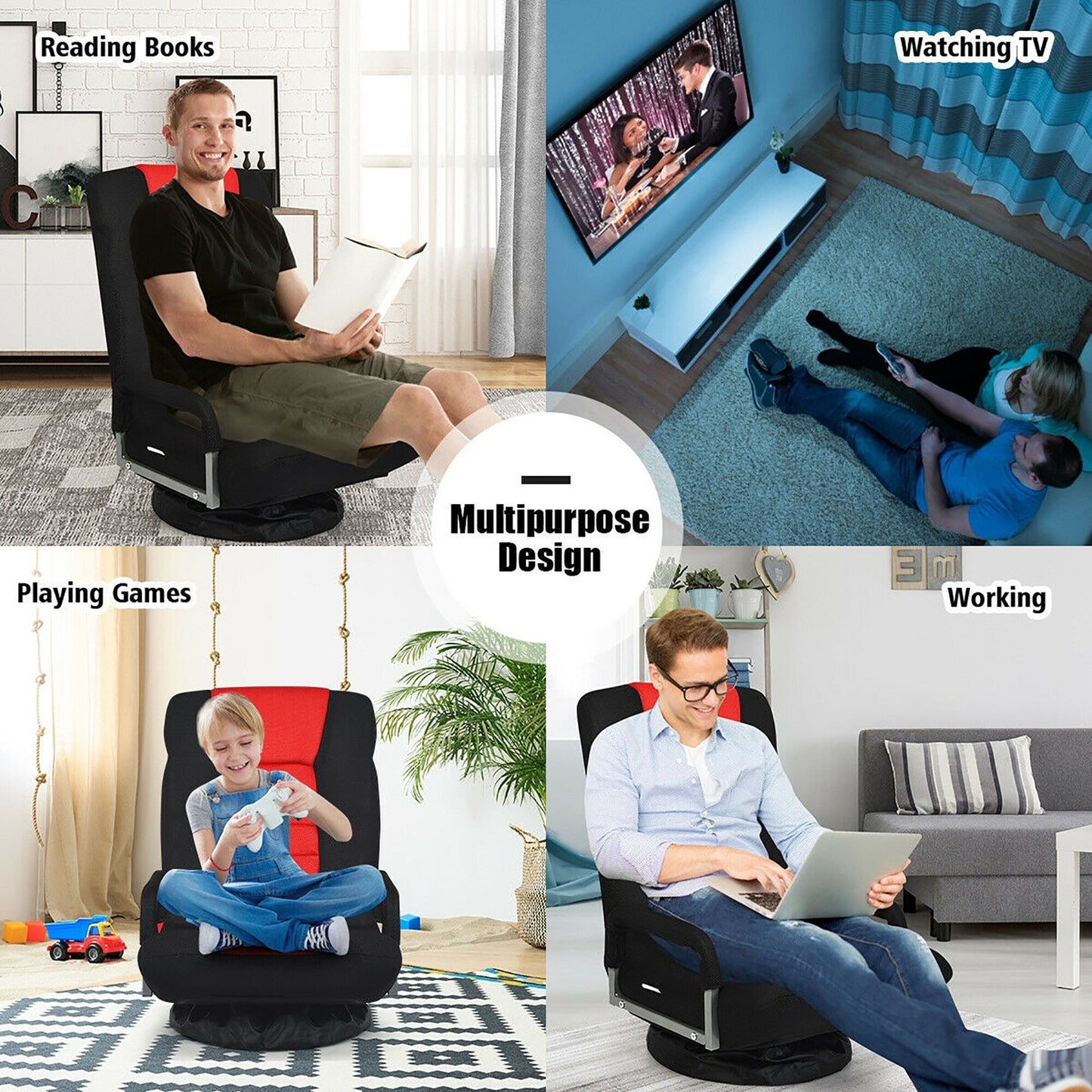 360-Degree Swivel Gaming Floor Chair with Foldable Adjustable Backrest