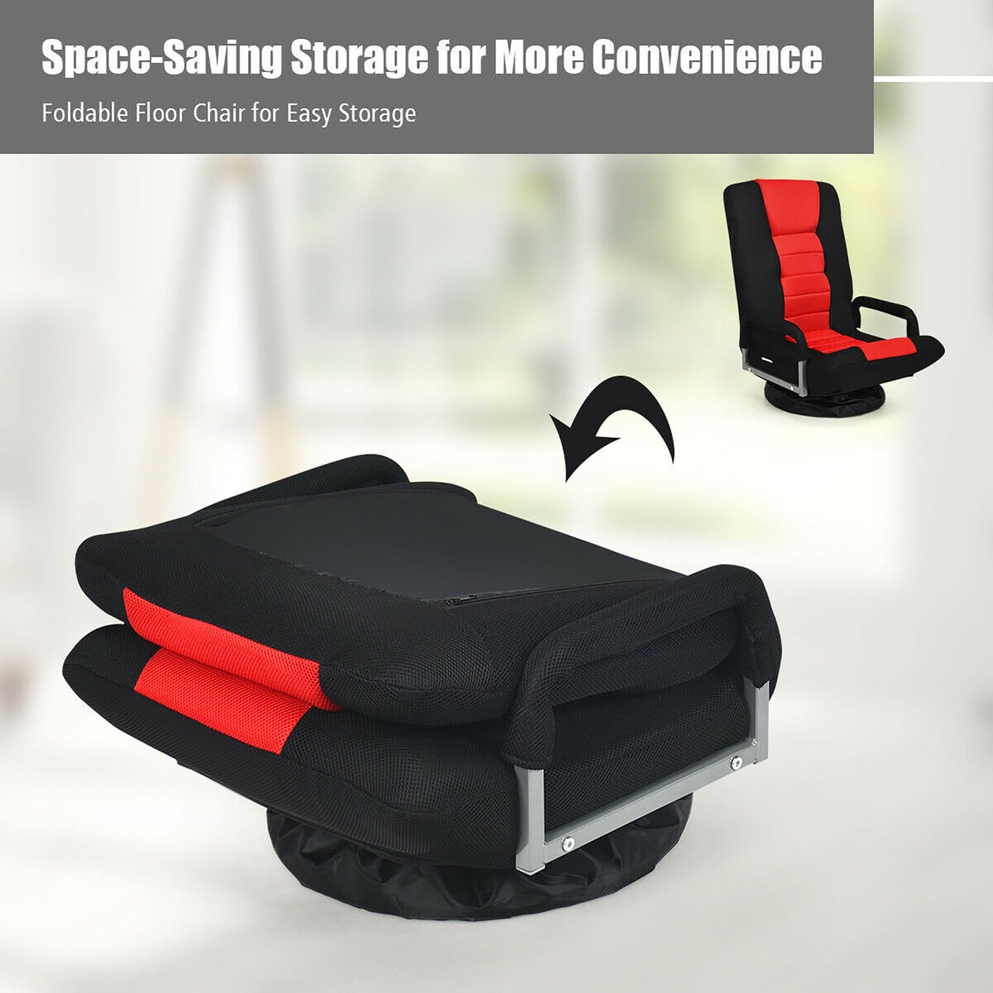 360-Degree Swivel Gaming Floor Chair with Foldable Adjustable Backrest