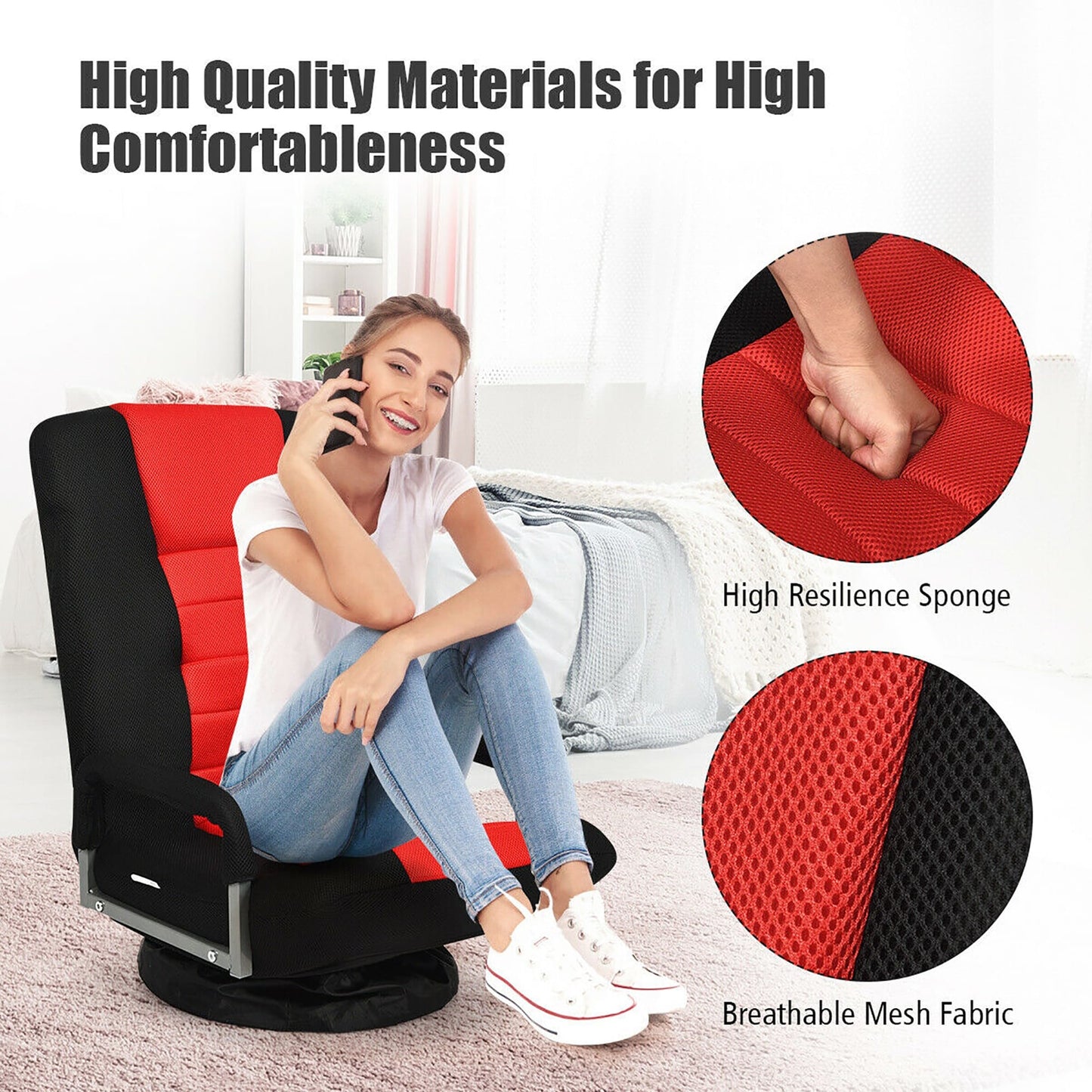 360-Degree Swivel Gaming Floor Chair with Foldable Adjustable Backrest