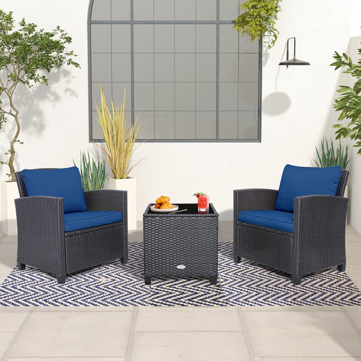 3PCS Balcony Patio Wicker Furniture Set with Cushion Covers