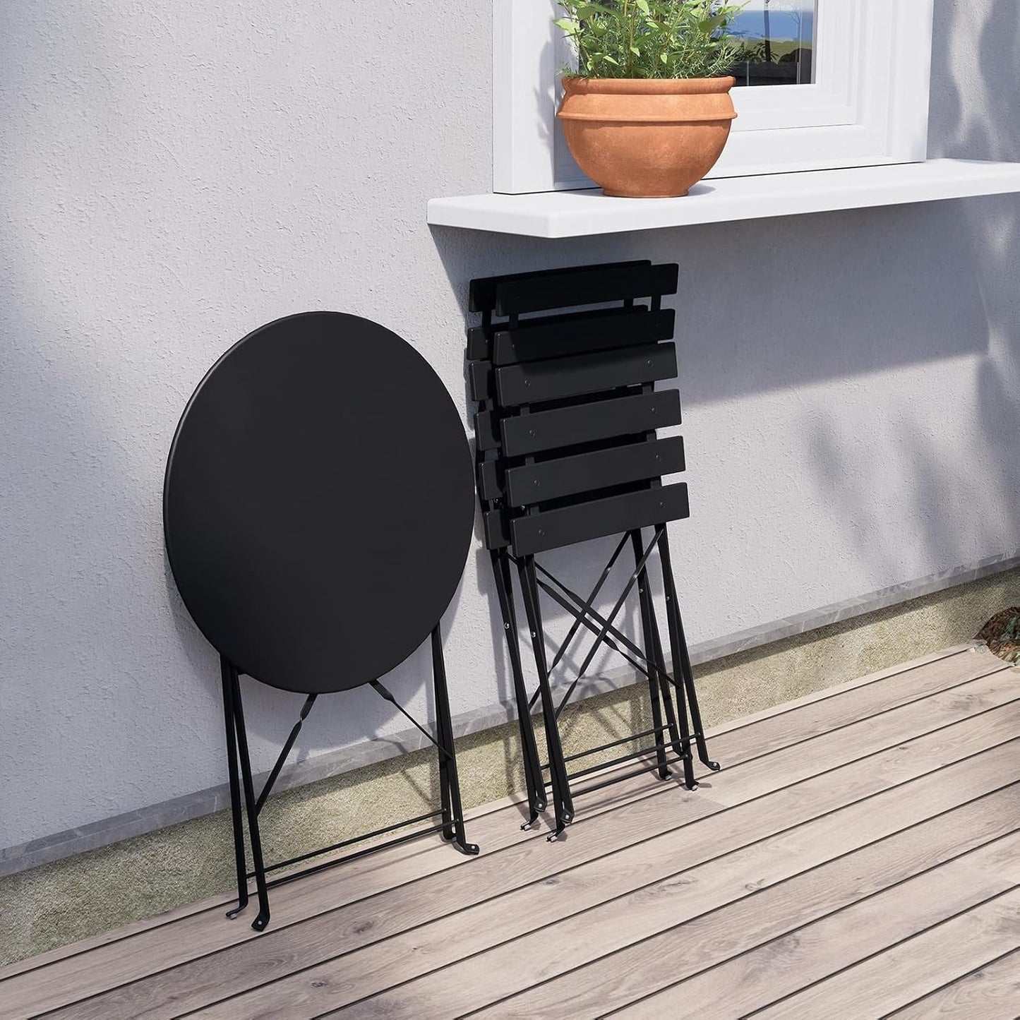 3pc Metal Folding Bistro Set, Weather-Resistant Outdoor/Indoor Conversation Set for Patio, Yard, Garden