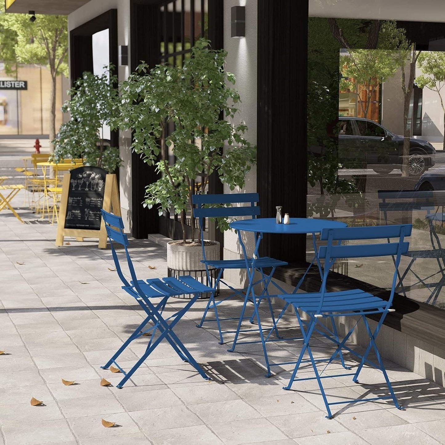 3pc Metal Folding Bistro Set, Weather-Resistant Outdoor/Indoor Conversation Set for Patio, Yard, Garden