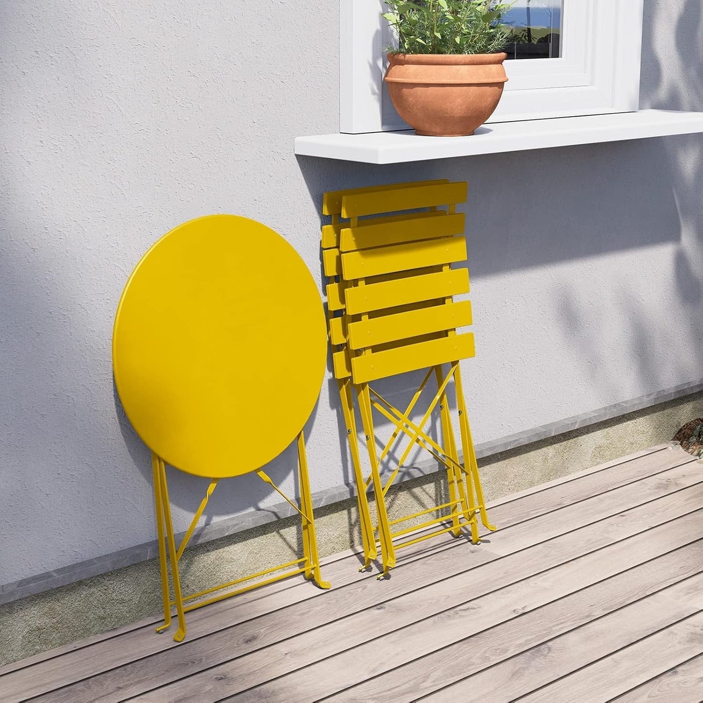 3pc Metal Folding Bistro Set, Weather-Resistant Outdoor/Indoor Conversation Set for Patio, Yard, Garden