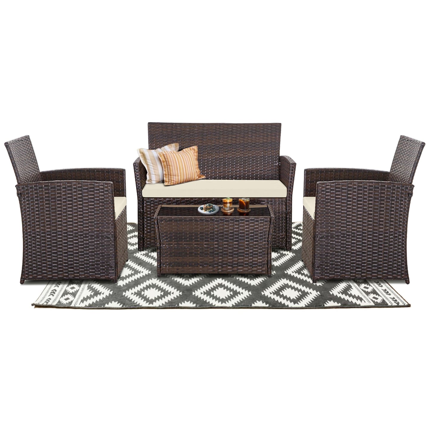 4 PCS Wicker Patio Conversation Set Rattan Seating Sofa Chair