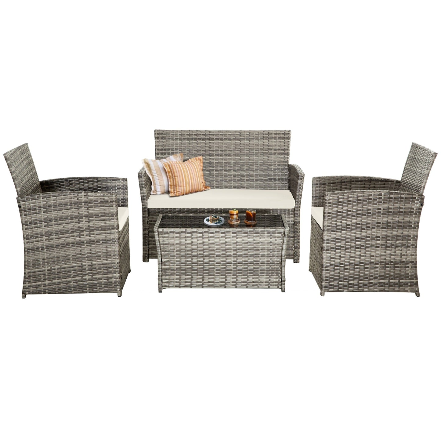 4 PCS Wicker Patio Conversation Set Rattan Seating Sofa Chair