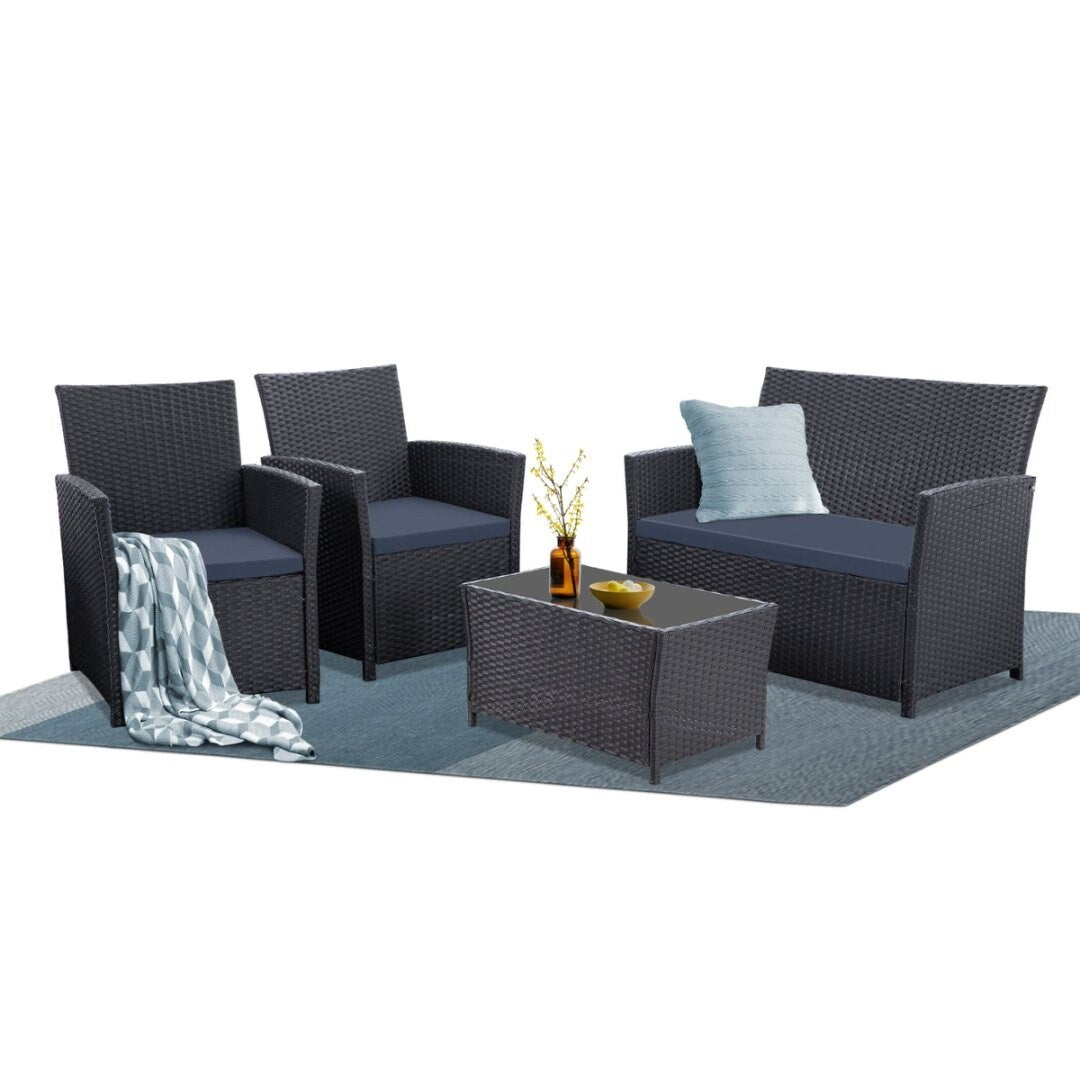 4 PCS Wicker Patio Conversation Set Rattan Seating Sofa Chair