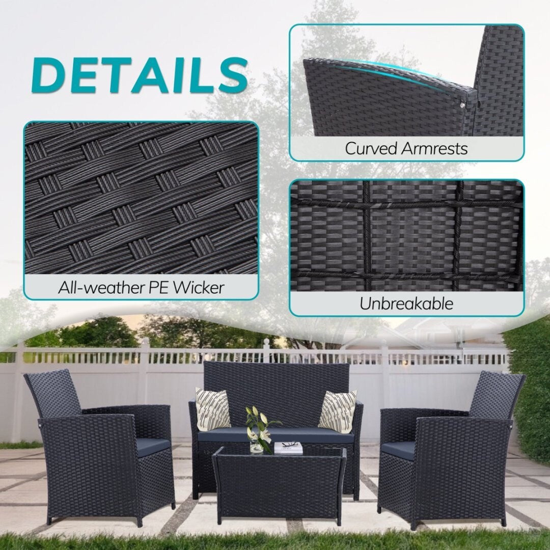 4 PCS Wicker Patio Conversation Set Rattan Seating Sofa Chair