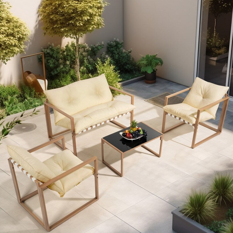 4-Piece Metal Outdoor Patio Conversation Sets with Cushions