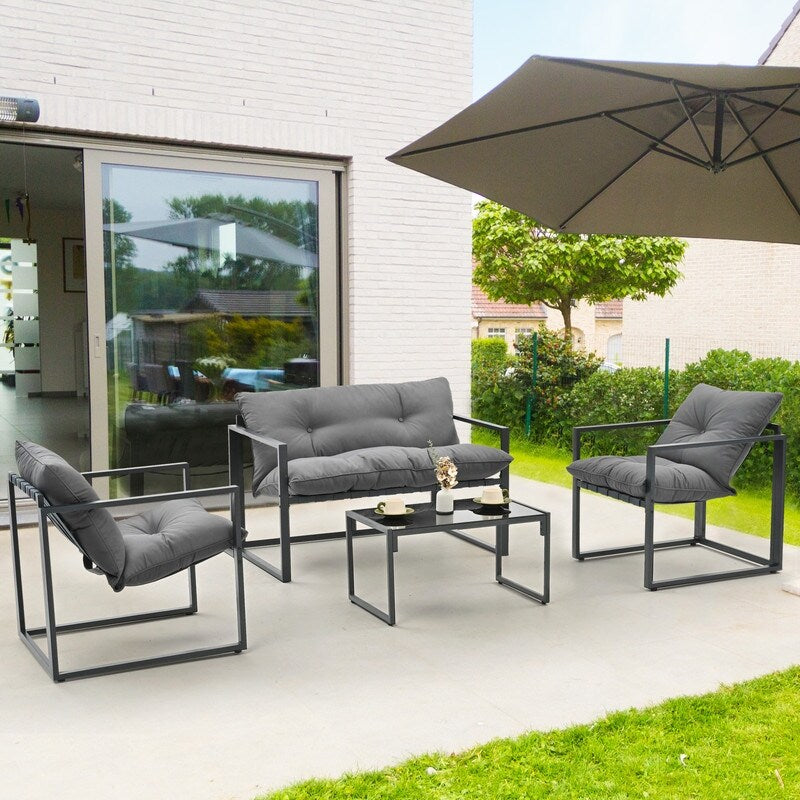 4-Piece Metal Outdoor Patio Conversation Sets with Cushions