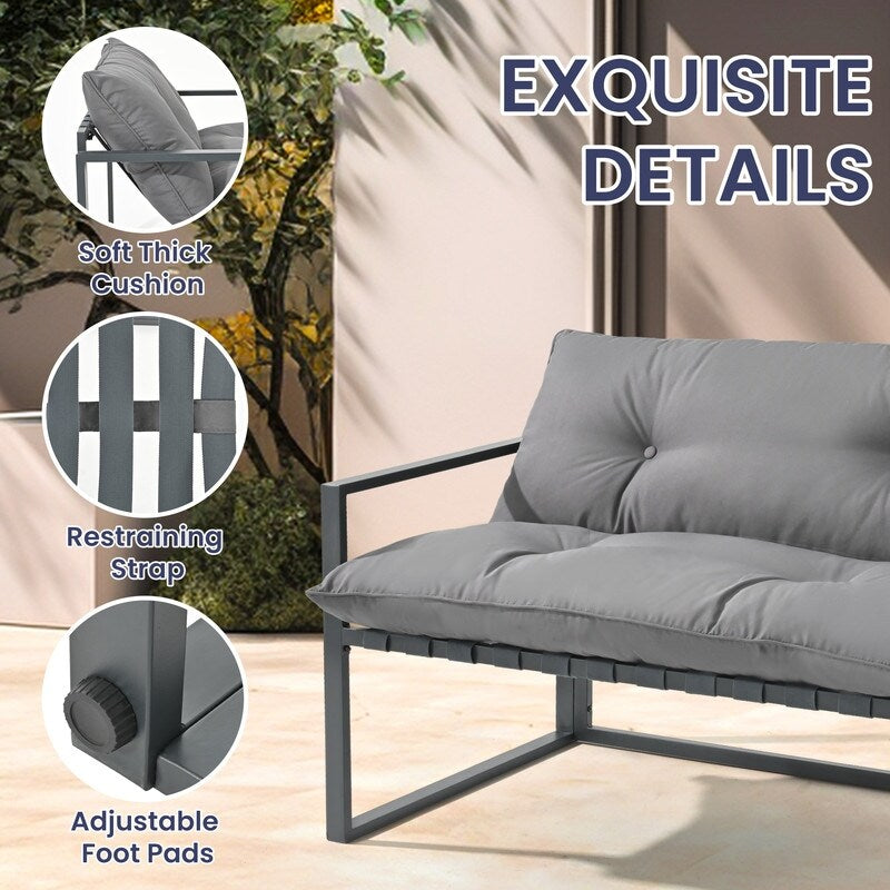 4-Piece Metal Outdoor Patio Conversation Sets with Cushions