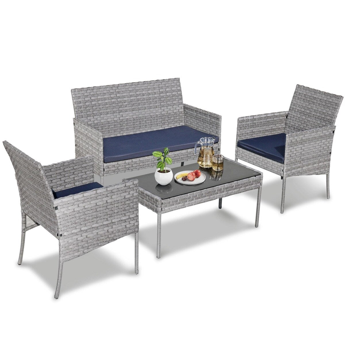 4-Piece Outdoor Patio Wicker Furniture Set w/Table,Loveseat,2Chairs