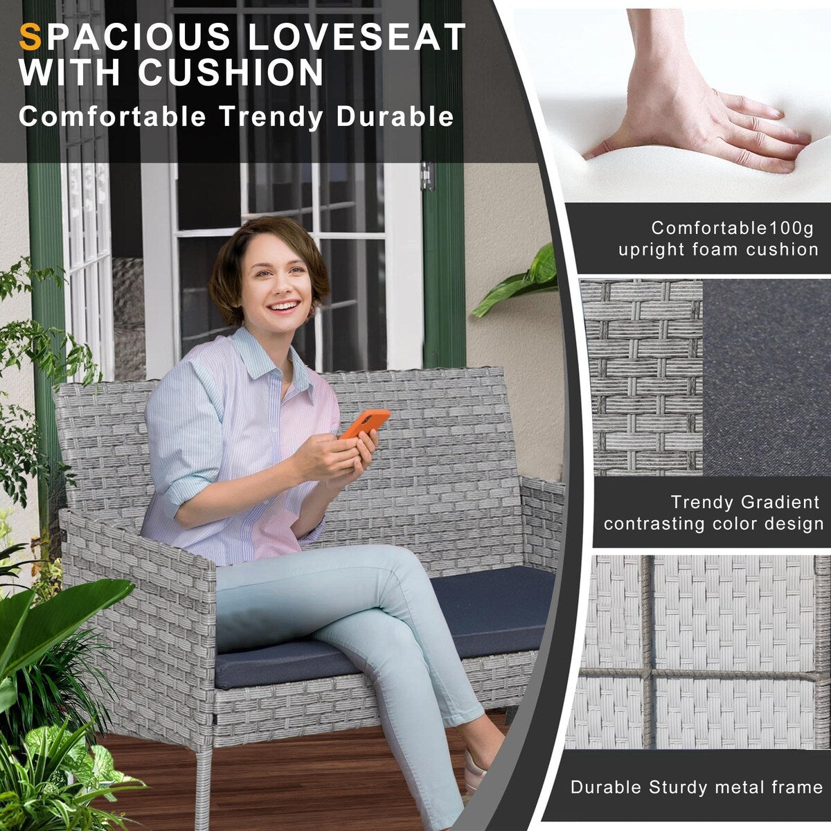 4-Piece Outdoor Patio Wicker Furniture Set w/Table,Loveseat,2Chairs