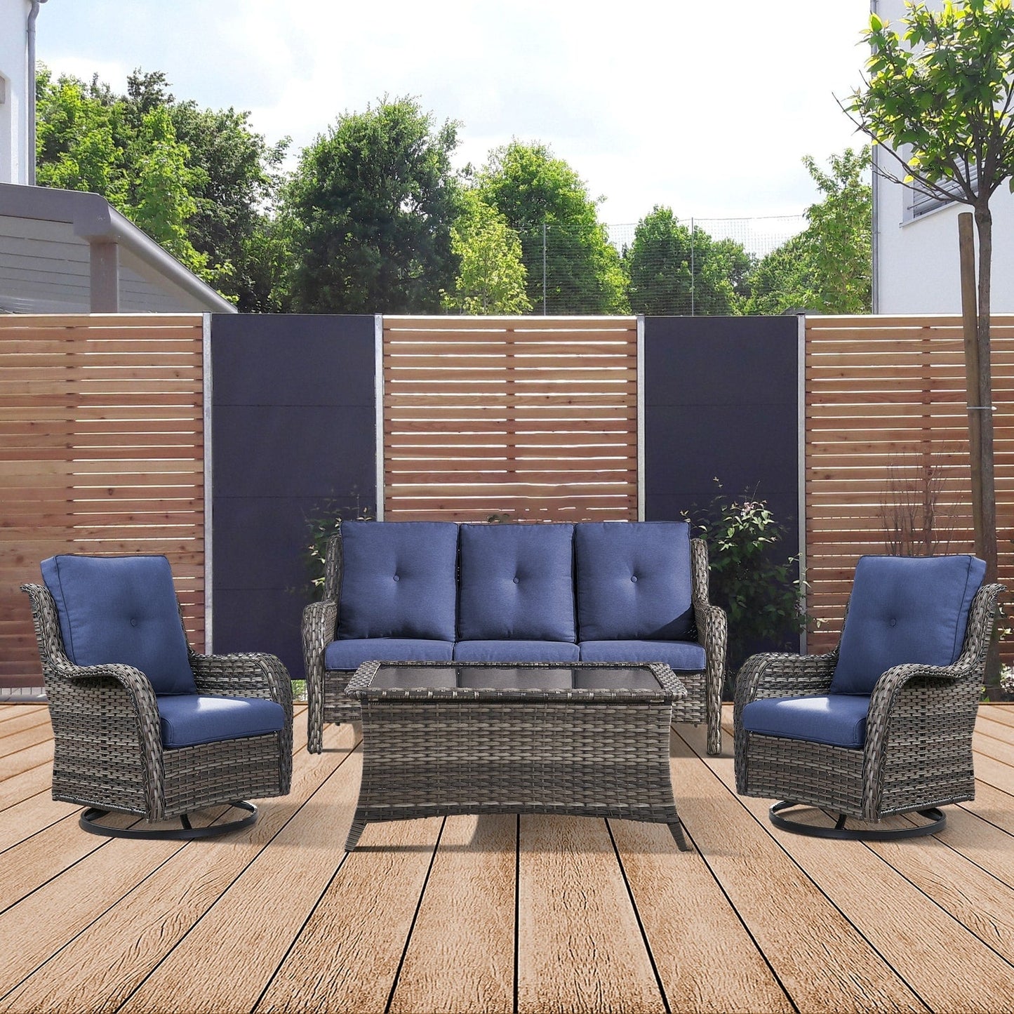 Gymojoy 4-Piece Patio Sofa with Swivel Glider Chair Set